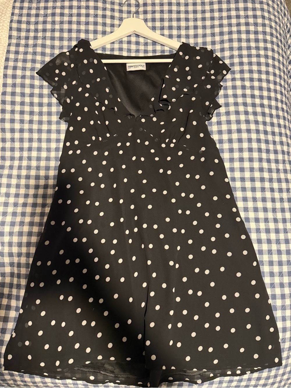 Polka Dot Ruffle Sleeve Dress - Black/White